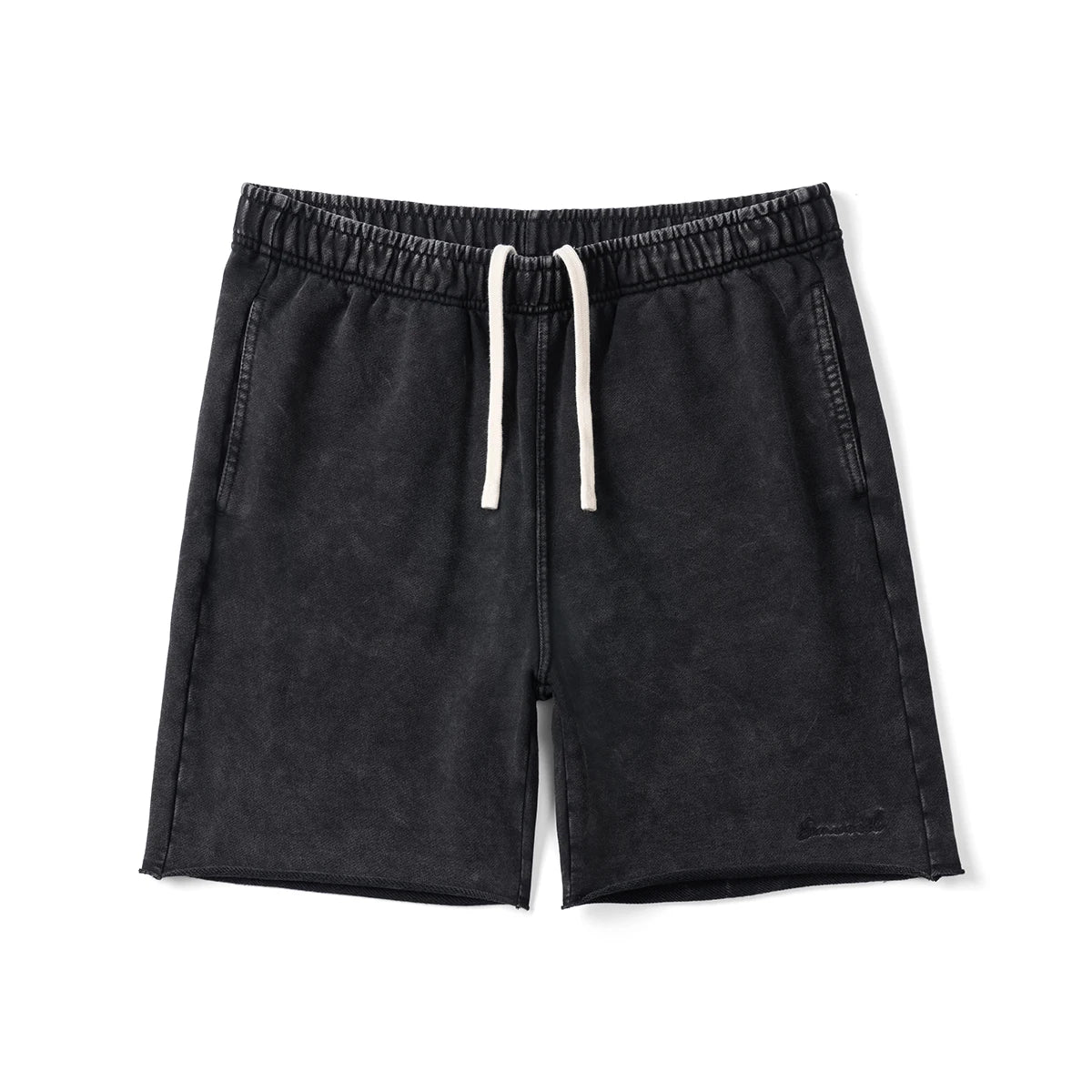 Dark Washed Raw Hem Sweat Shorts
