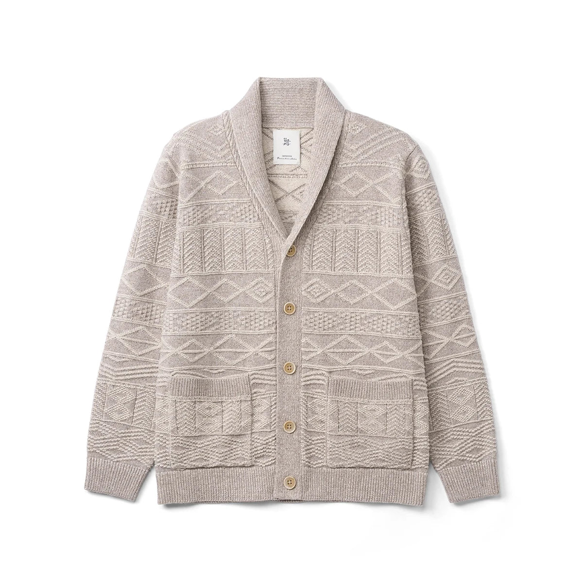 7-Gauge Jacquard Shawl Collar Cardigan