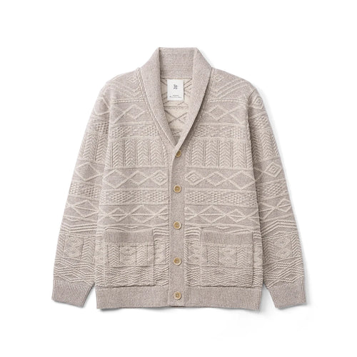 7-Gauge Jacquard Shawl Collar Cardigan