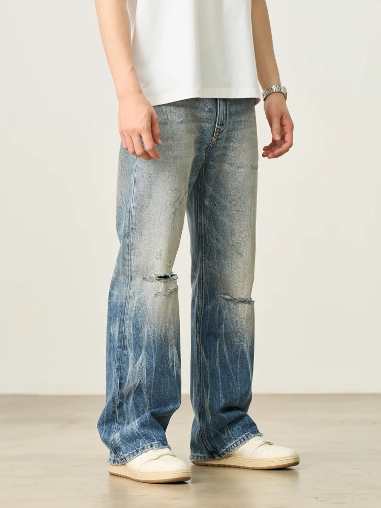Vintage Washed Distressed Wide Leg Jeans