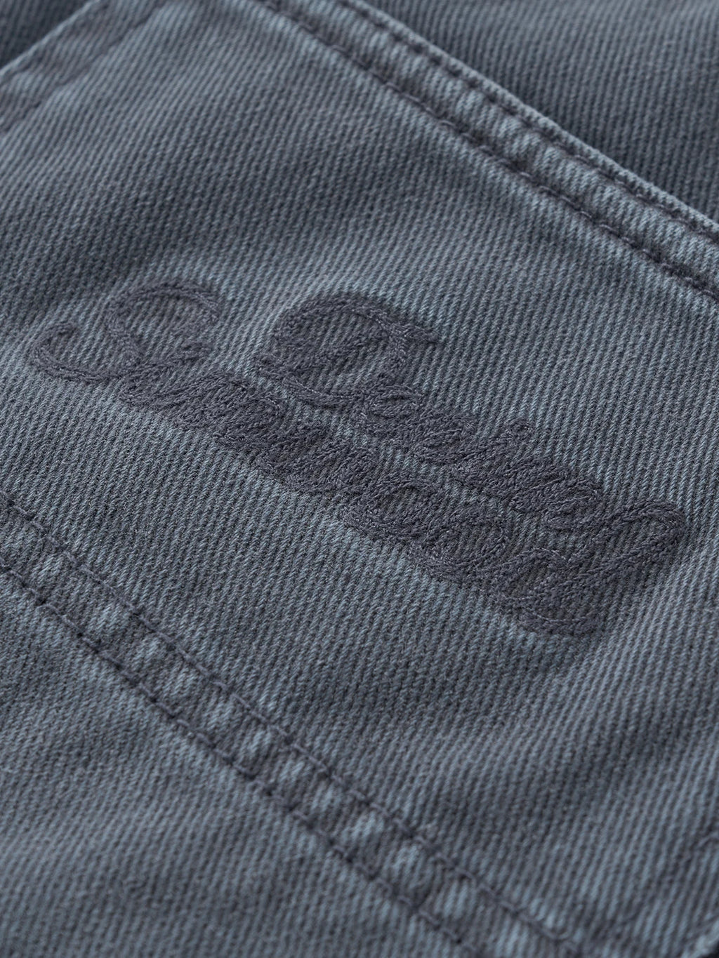 Curved Wide Leg Twill Denim Jeans