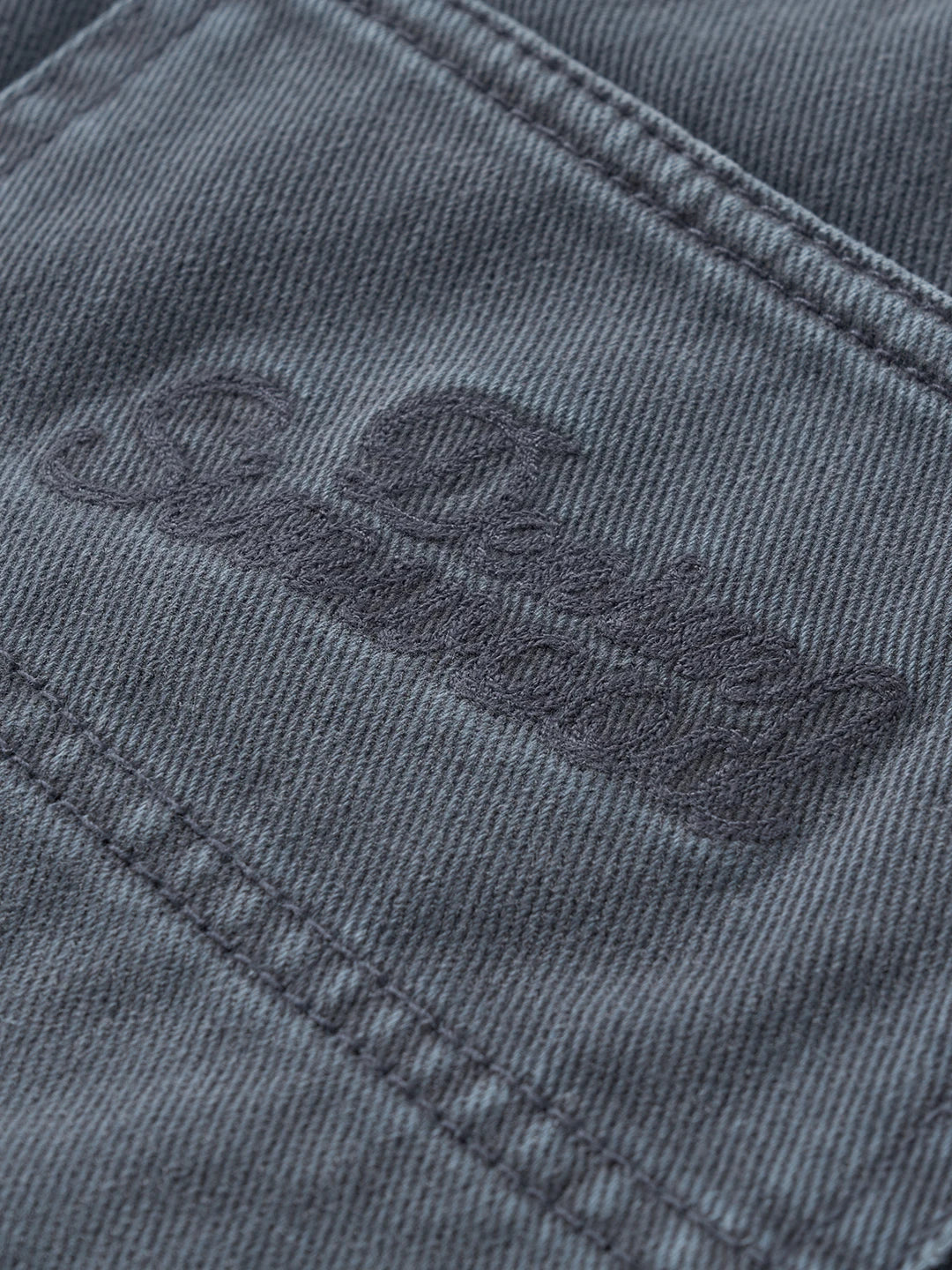 Curved Wide Leg Twill Denim Jeans