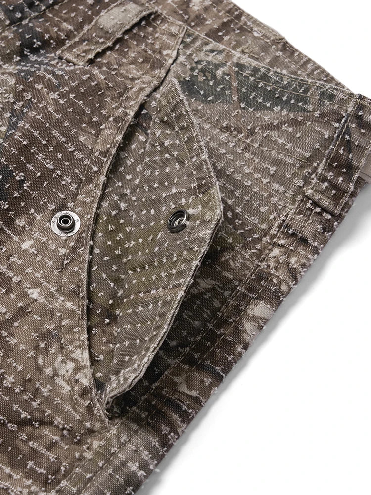 Vintage Ripped Camouflage Cargo Shorts