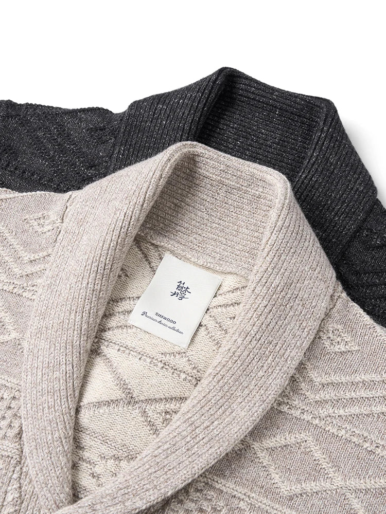7-Gauge Jacquard Shawl Collar Cardigan