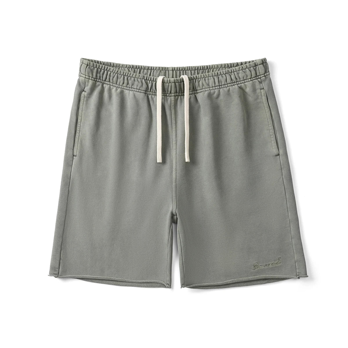 Dark Washed Raw Hem Sweat Shorts