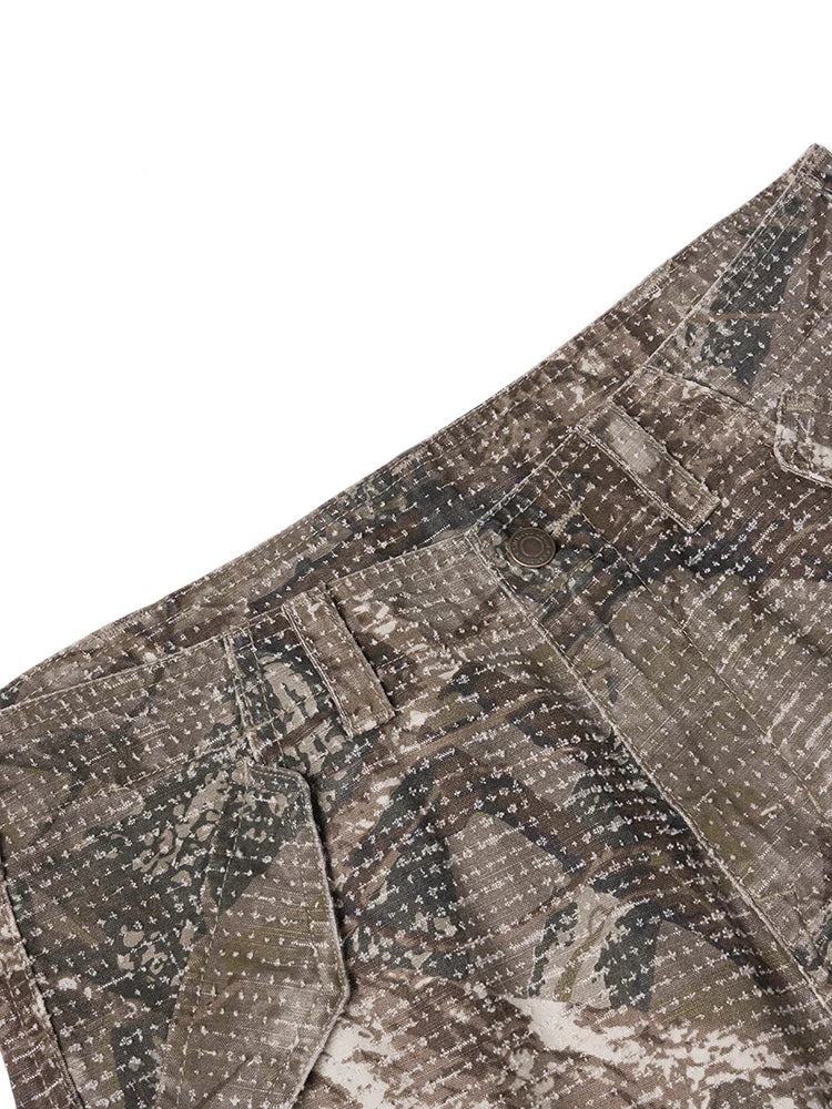 Vintage Ripped Camouflage Cargo Shorts