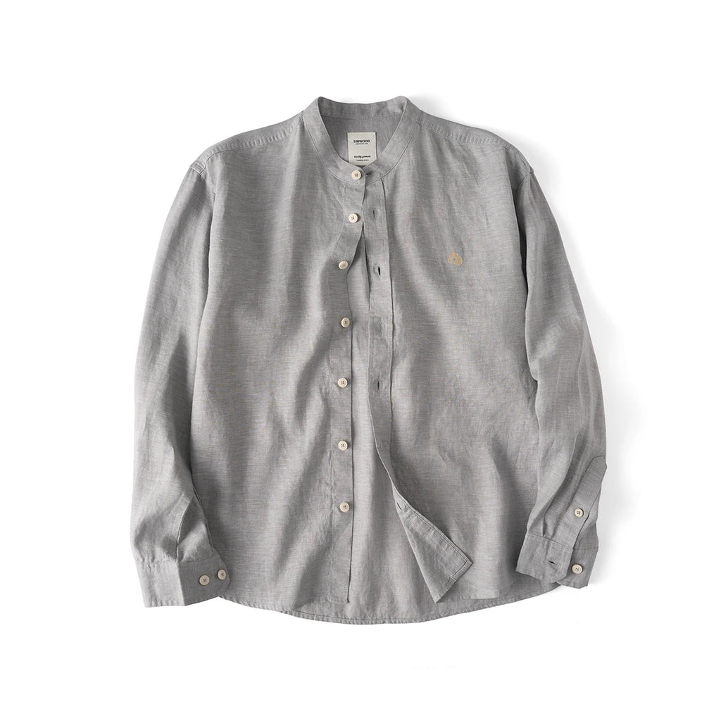Natural Linen Stand Collar Beach Shirt