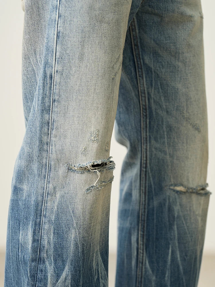 Vintage Washed Distressed Wide Leg Jeans