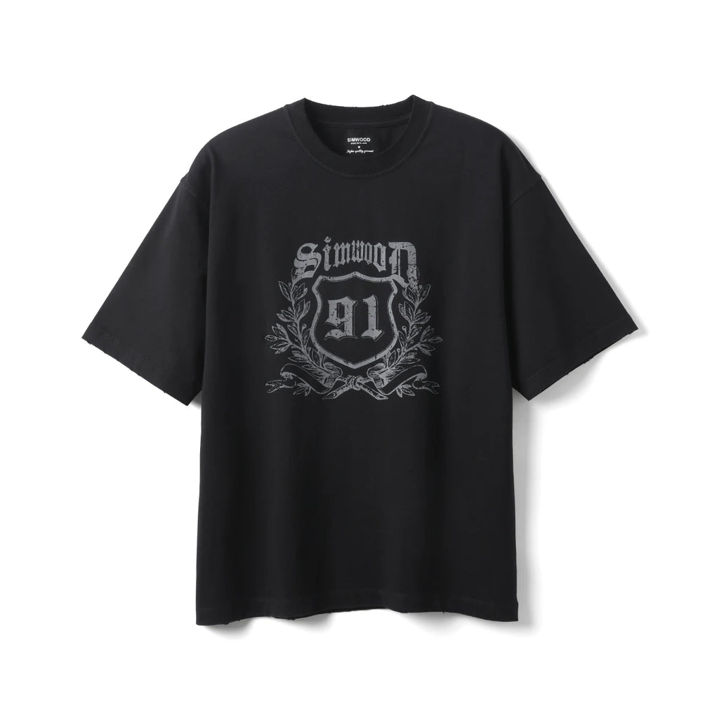 Vintage Letter Print Raw Hem T-Shirt