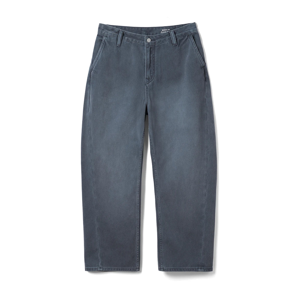 Curved Wide Leg Twill Denim Jeans