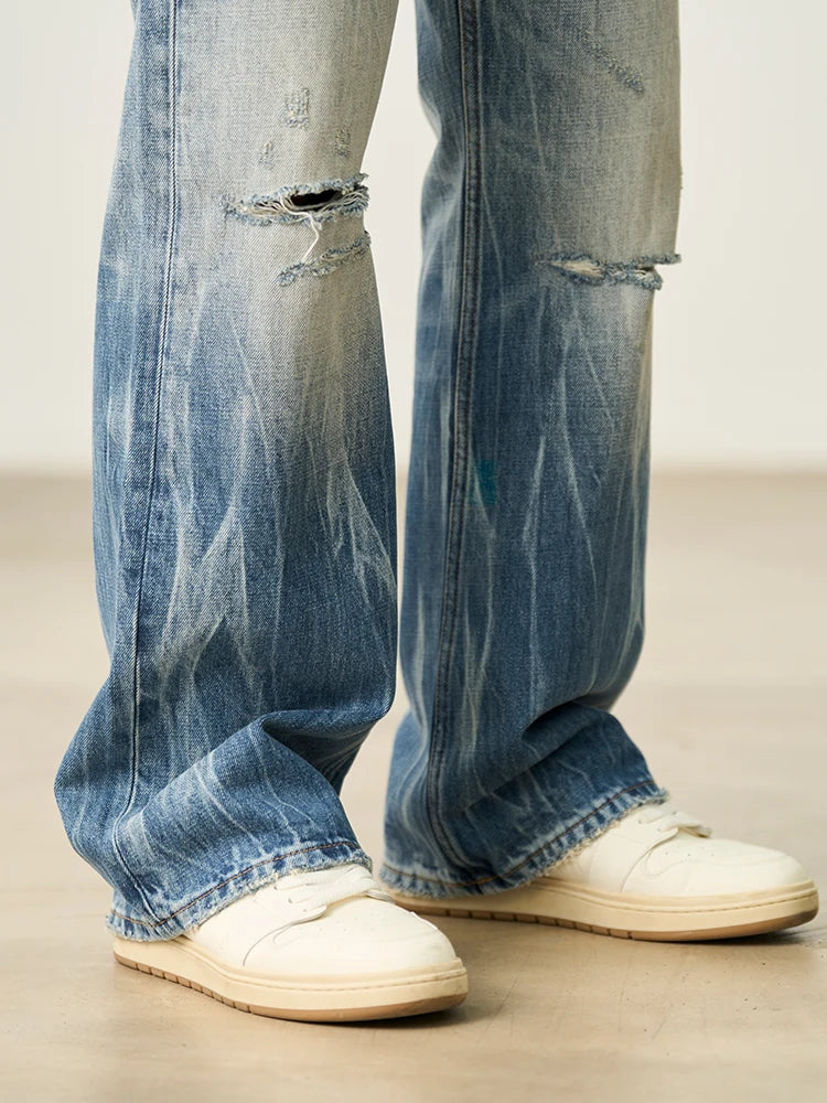Vintage Washed Distressed Wide Leg Jeans