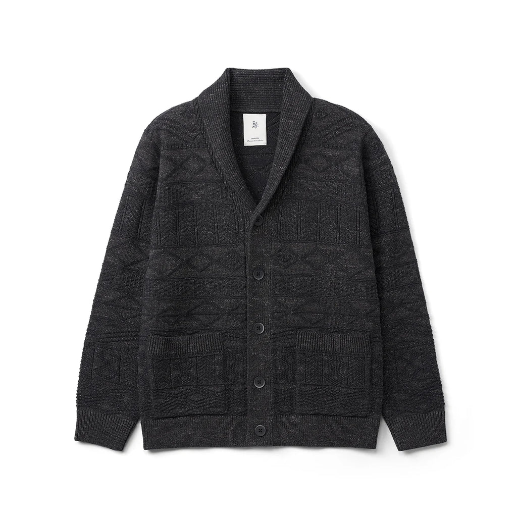 7-Gauge Jacquard Shawl Collar Cardigan