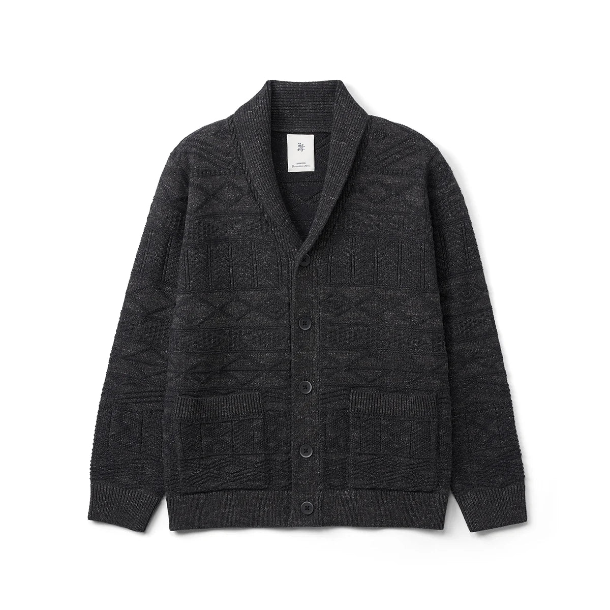 7-Gauge Jacquard Shawl Collar Cardigan